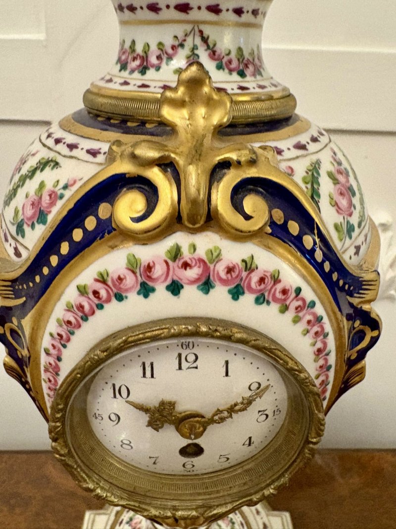 Outstanding Quality Antique French Victorian Hand-Painted Porcelain Urn Mantel Clock